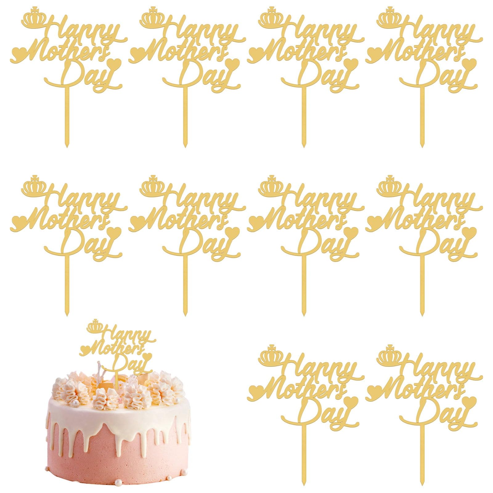 Photo 1 of 10Pcs Happy Mothers Day Cake Topper Mothers Day Decorations, Acrylic Happy Mothers Day Topper Cupcake Cake Topper, Gold Glitter Cake Sticks Cake Decorations for Mother's Day Party Suppliers