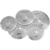 Low Volume Cymbal Pack Mute Set 14'Hihats+16"Crash+18'Crash+20"Ride 5 Pieces Silver Drummer Practice Quiet Cymbal for Drum Set