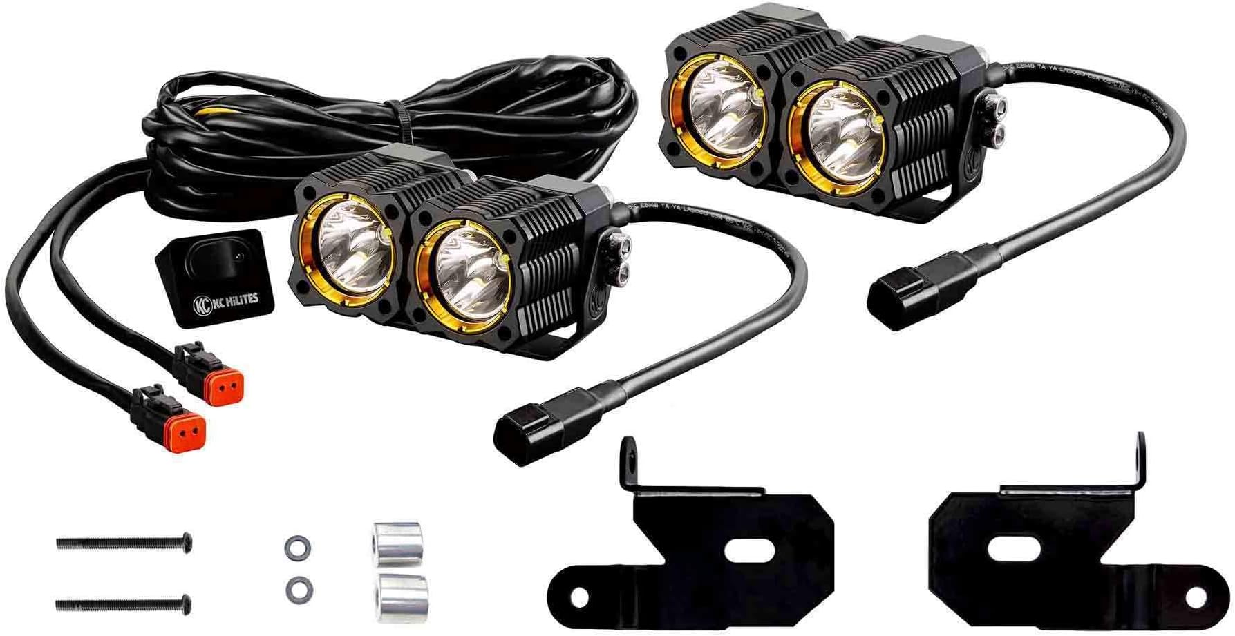 KC HiLiTES 97122 Jeep JL A-Pillar Mount with Flex LED Dual Light Kit-Spread Beam