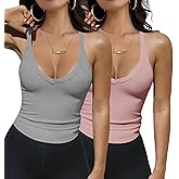MUYDZ 2-Pack Sleeveless Tank Tops for Women V-Neck Ribbed Tank Tops 2025 Workout Tops for Women Camisole Basic