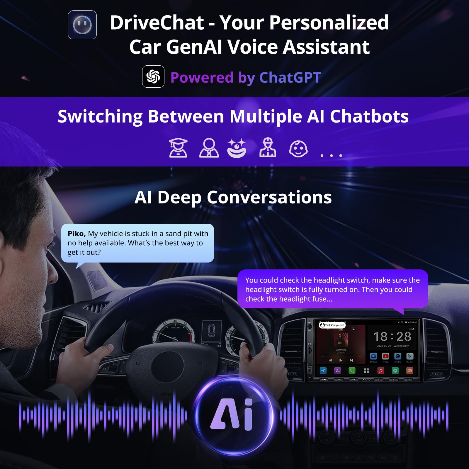 ATOTO A5L 7inch Android Double DIN Car Stereo, Wireless CarPlay & Android Auto, Wi-Fi/Bluetooth/USB Tethering, Car Radio 2G+32G, 24B-EQ DSP, Backup Camera, MirrorLink, FM/AM/GPS/SWC, A5LG2A7T-S01