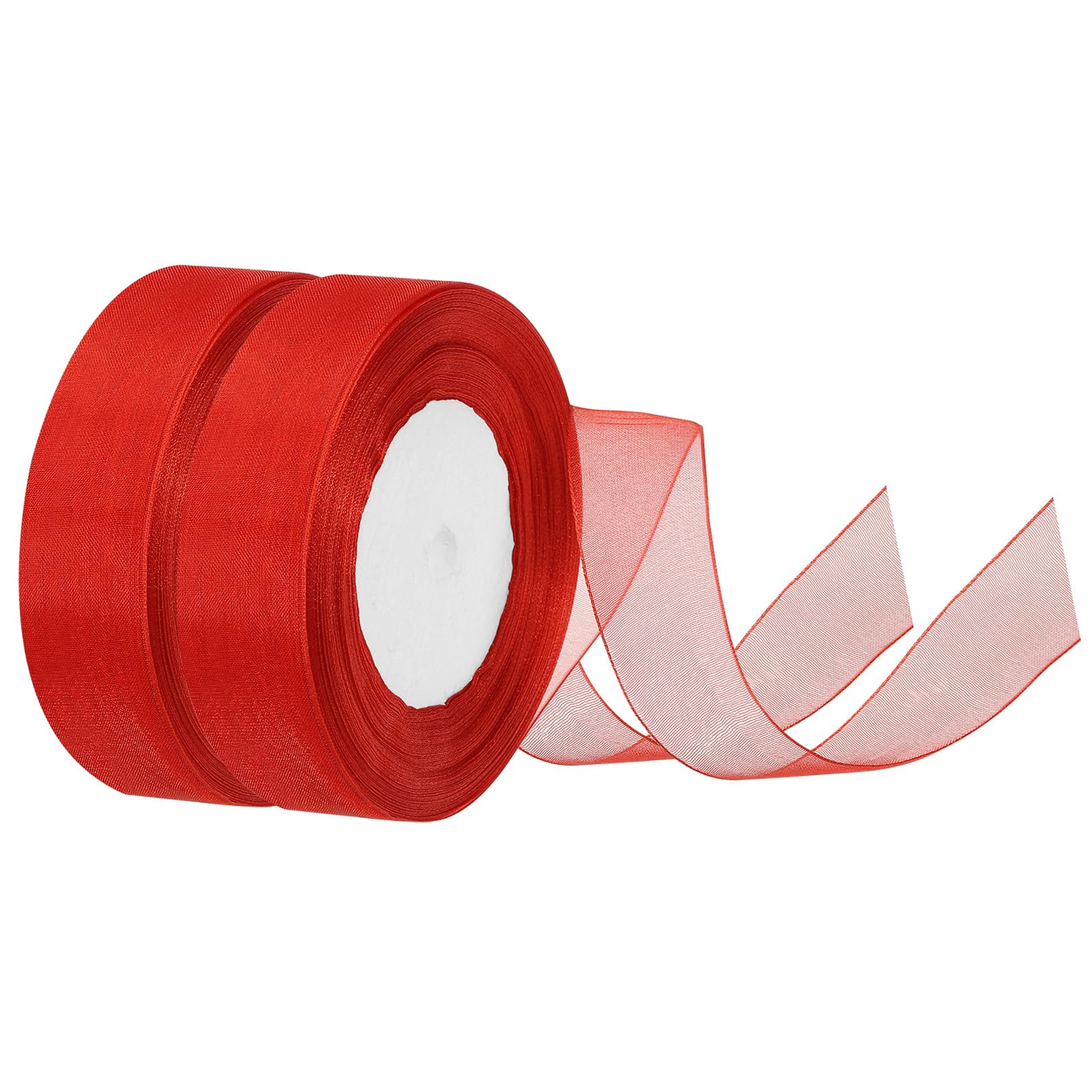 PATIKIL 1 Inch Organza Ribbon, 100 Yard Gift Wrapping Ribbon for Bouquet Cake Invitations Card Decoration Home Party Decoration, Red (50Yard/Roll)
