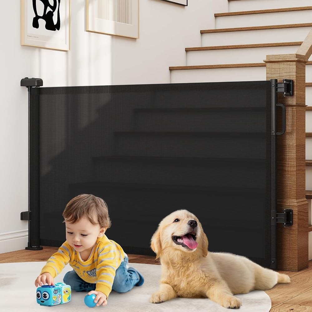Cideny Retractable Baby Gates for Doorway, 58" Wide Mesh Dog Gate for Stair | 34" Tall Toddler Pet Gate Extra Wide Indoor and