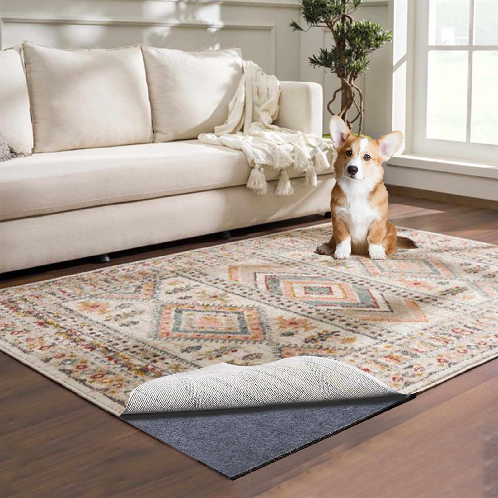 Photo 1 of Waterproof Rug Pad, 7x10 ft Area Rug Non-Slip Carpet Pad, 1/4" Thick Non-Slip Rug Pads for All Floors and Finishes, Felt Pad for Hardwood Floors, Keeps Carpets in Place Soft and Safe