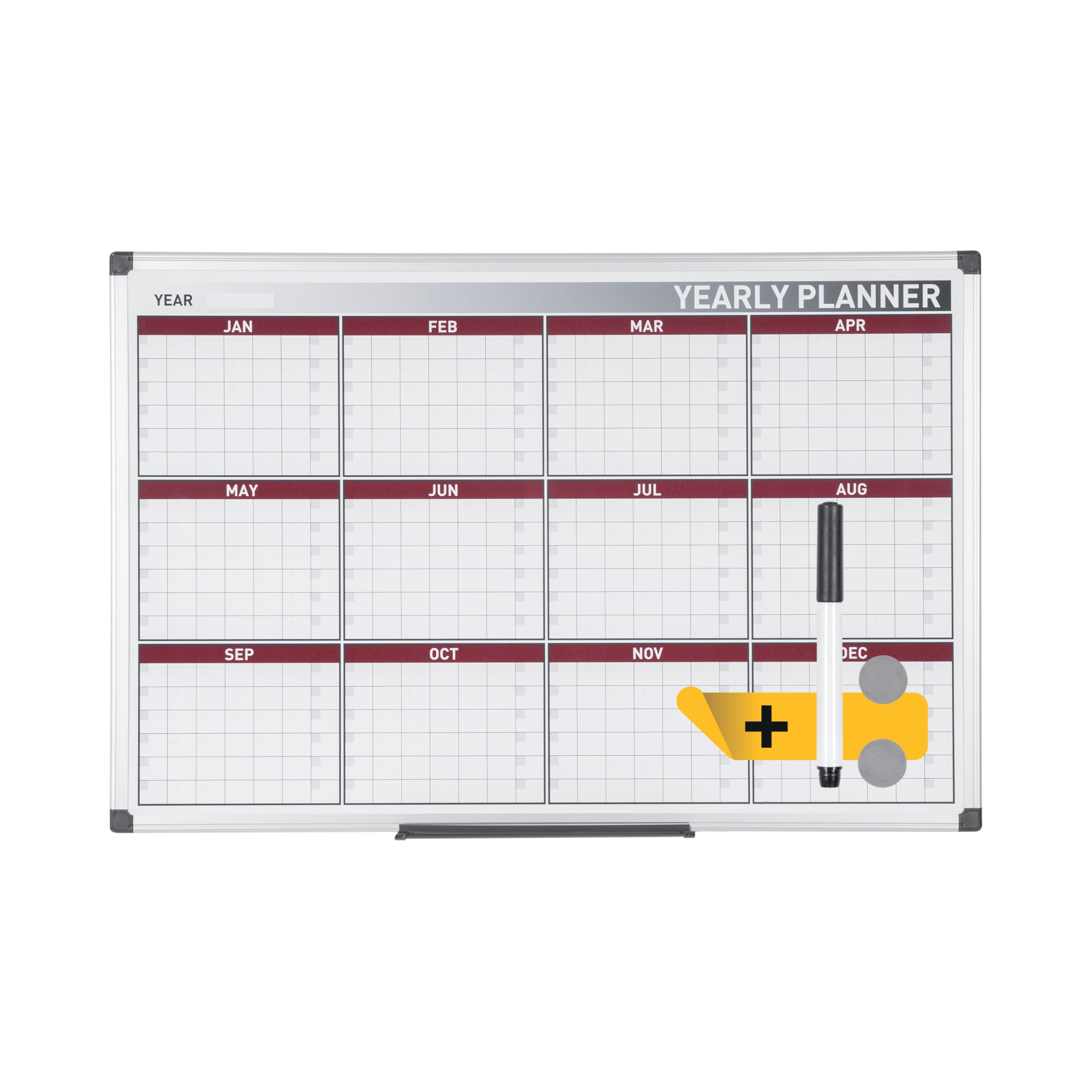 Bi-Office Annual Planner, Magnetic, Aluminium Frame, 90 x 60 cm