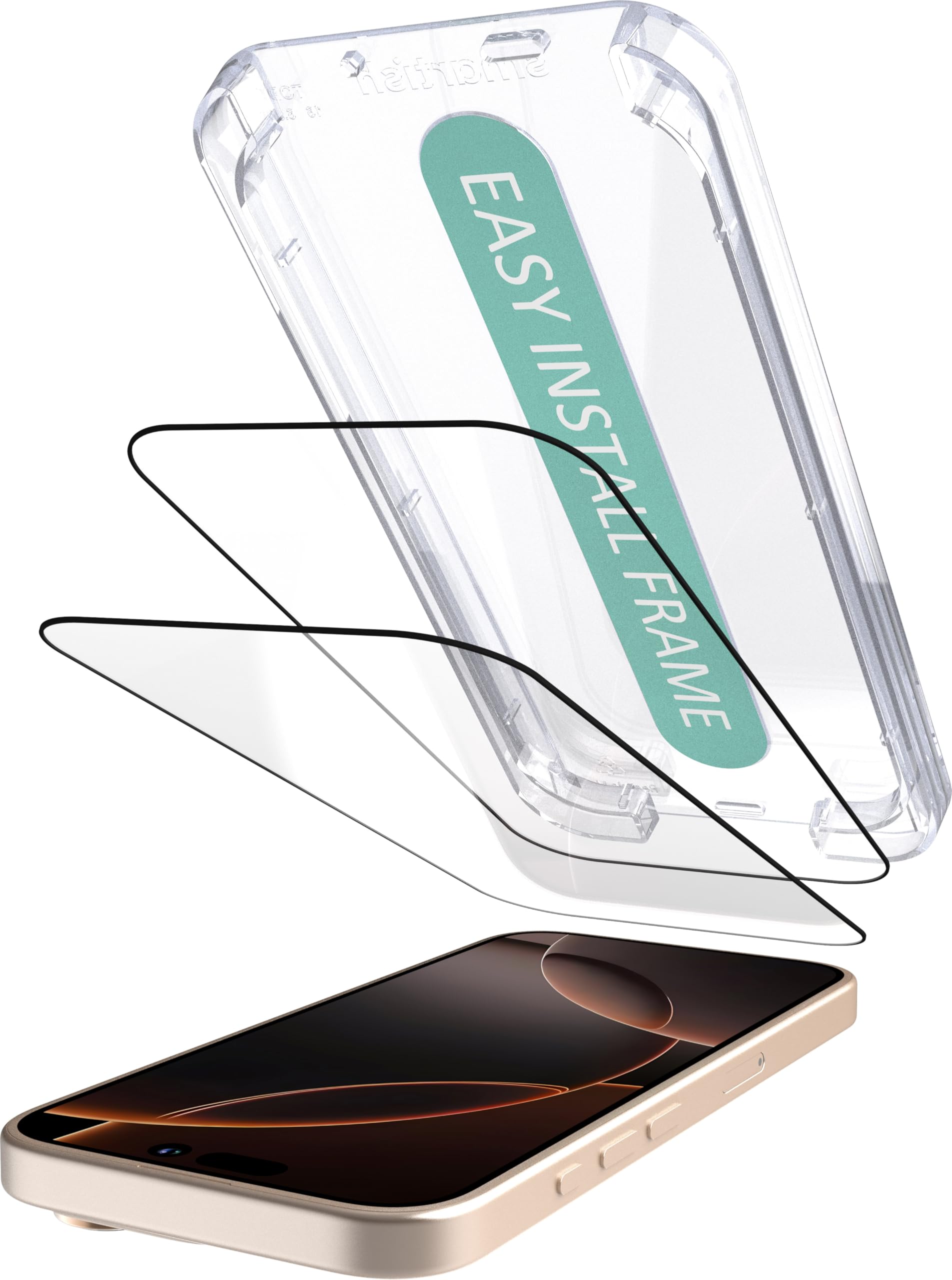 Photo 1 of Smartish® iPhone 16 Pro Screen Protector - 2-Pack Tempered Glass Screen Protectors - Tuff Sheet - 9H Easy Install Frame [Scratch Resistant] Case-Friendly- Dynamic Island for Apple iPhone 16 Pro