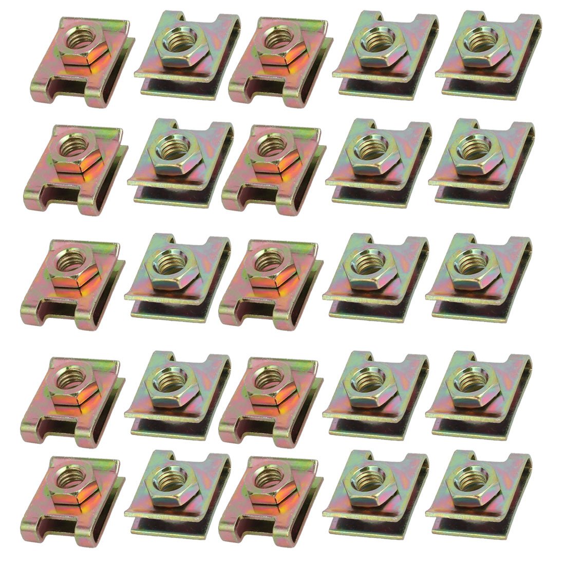 Sourcingmap Fit M6 Screw Speed Fastener U Nut Clip Zinc Plated Hardware Brass Tone 25pcs