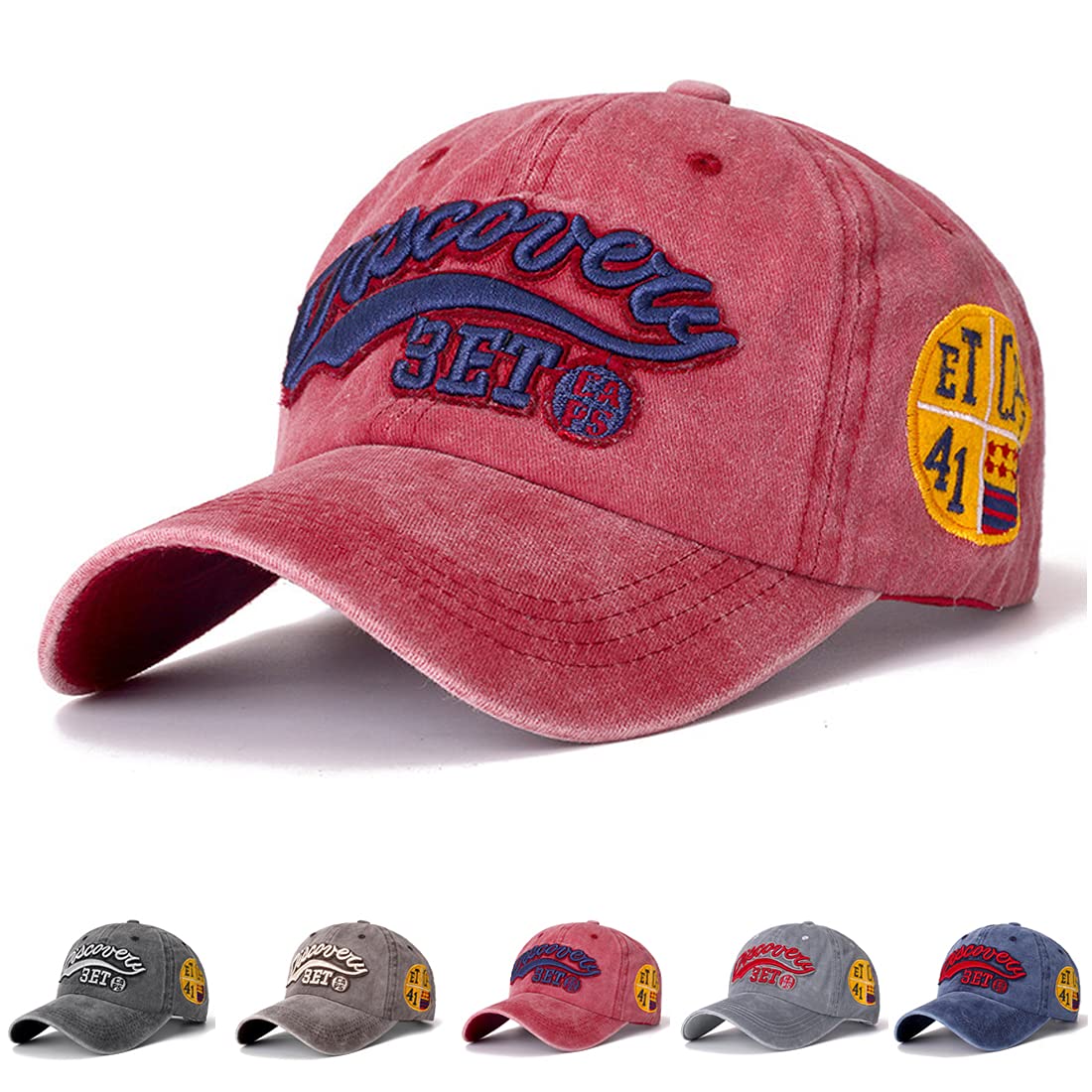 Youlity Vintage Baseball Caps for Men Women Cotton Sun Hat Distressed Adjustable Snapback Outdoor Sports Hats for Running Hiking Camping Motors Racing Motorcycle Biker Retro Cap (Wine Red)
