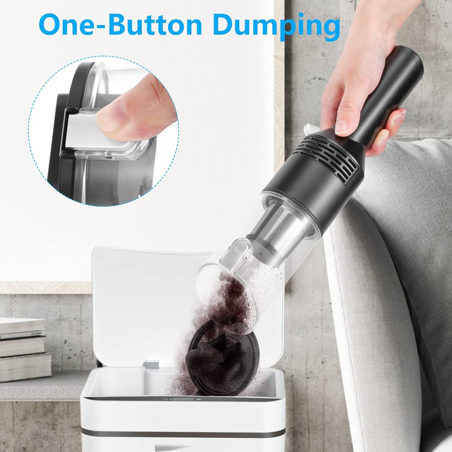 Handheld Vacuum-Hand Vacuum Cordless Rechargeable, Powerful Portable Vacuum with Stainless Steel Filter and One Button Dumping, Dry Vacuum for Home and Car Cleaning, Black, KB-1903 -