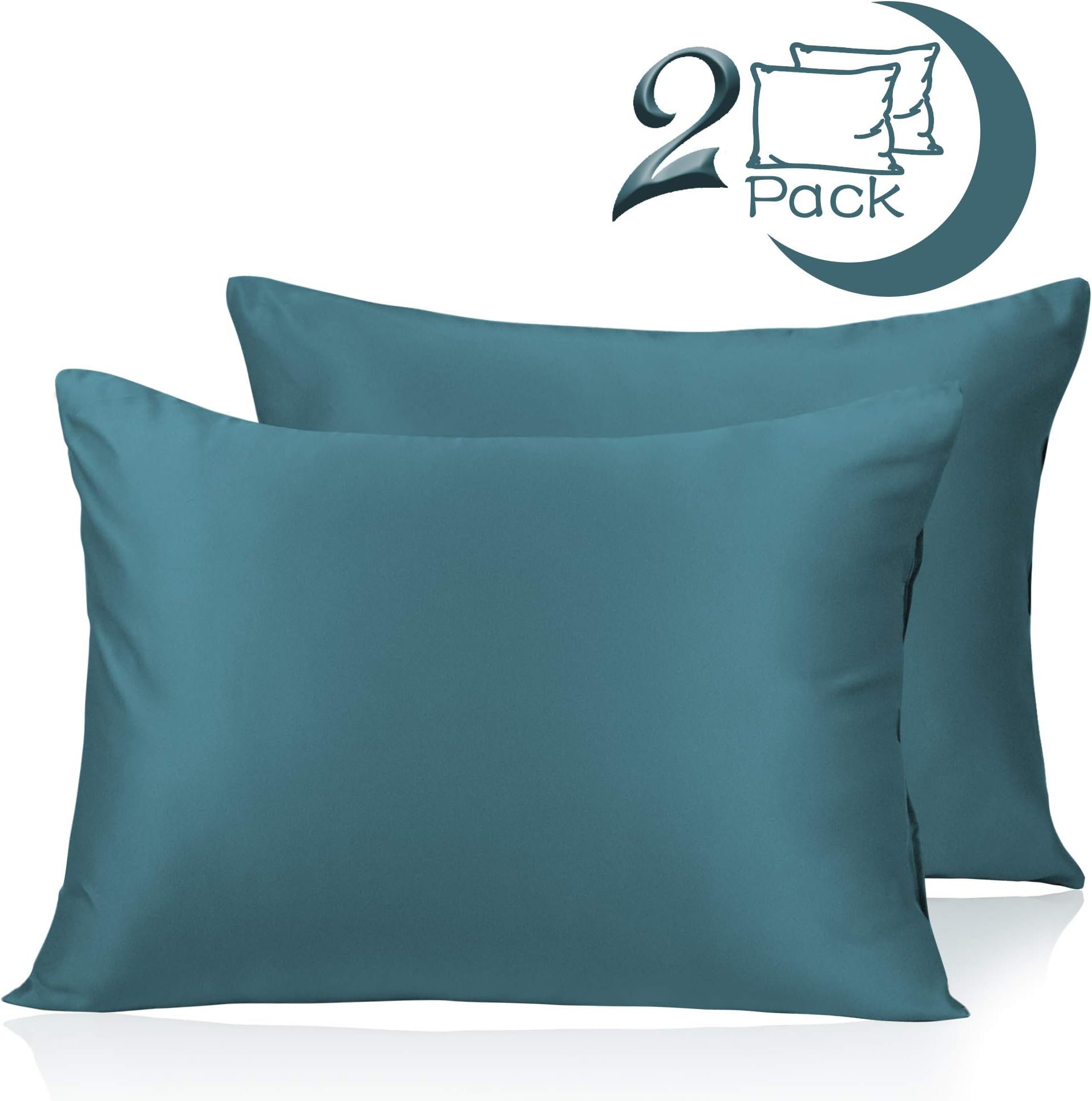 Adubor Satin Pillowcase 2 Pack Silky Pillow Cases for Hair and Skin, Hypoallergenic Anti-Wrinkle, Super Soft and Cool Pillow Cases Covers with Envelope Closure (Lake Green, 20''x26'')