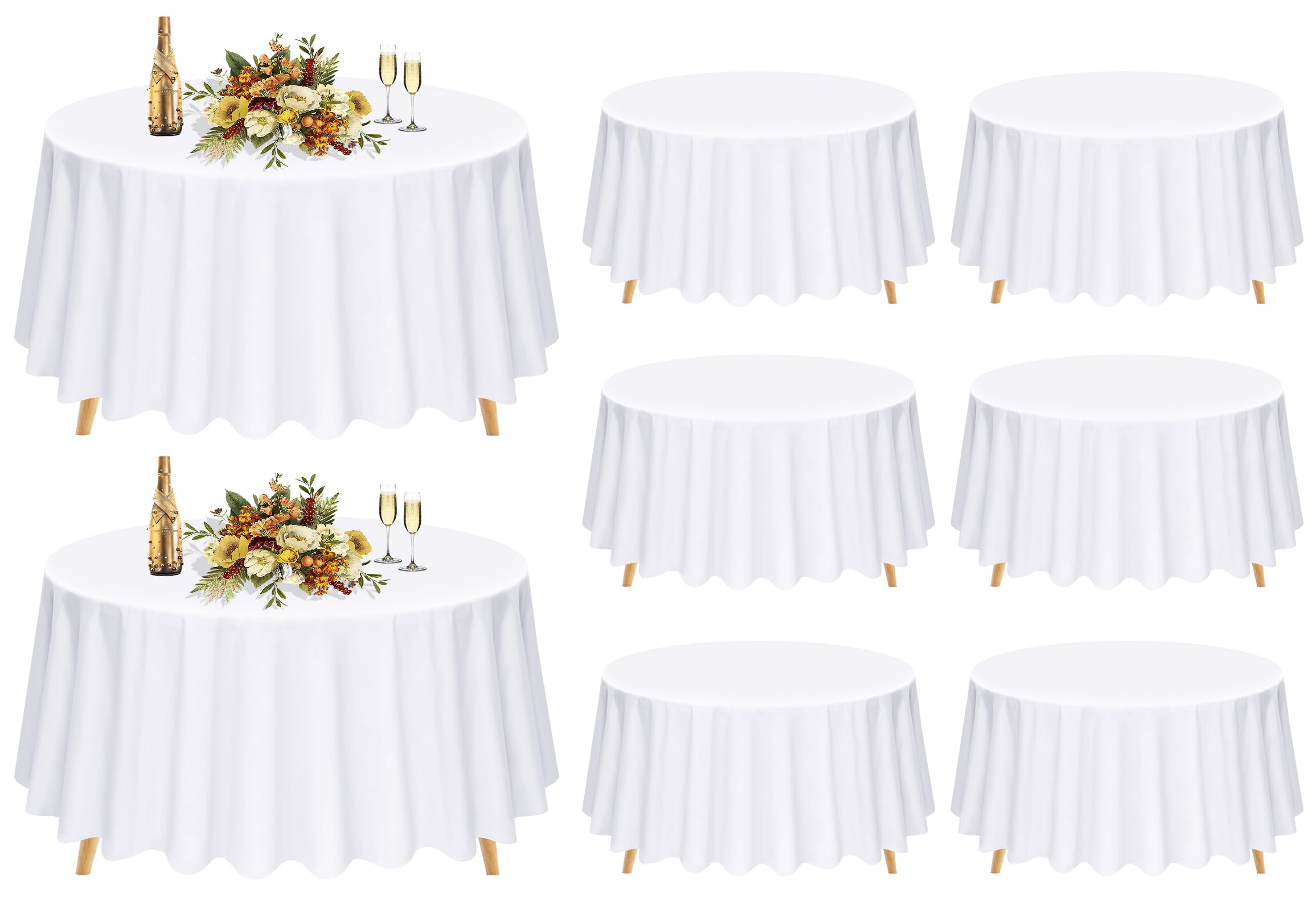 Pesonlook 8 Pack White Round Tablecloth 90
