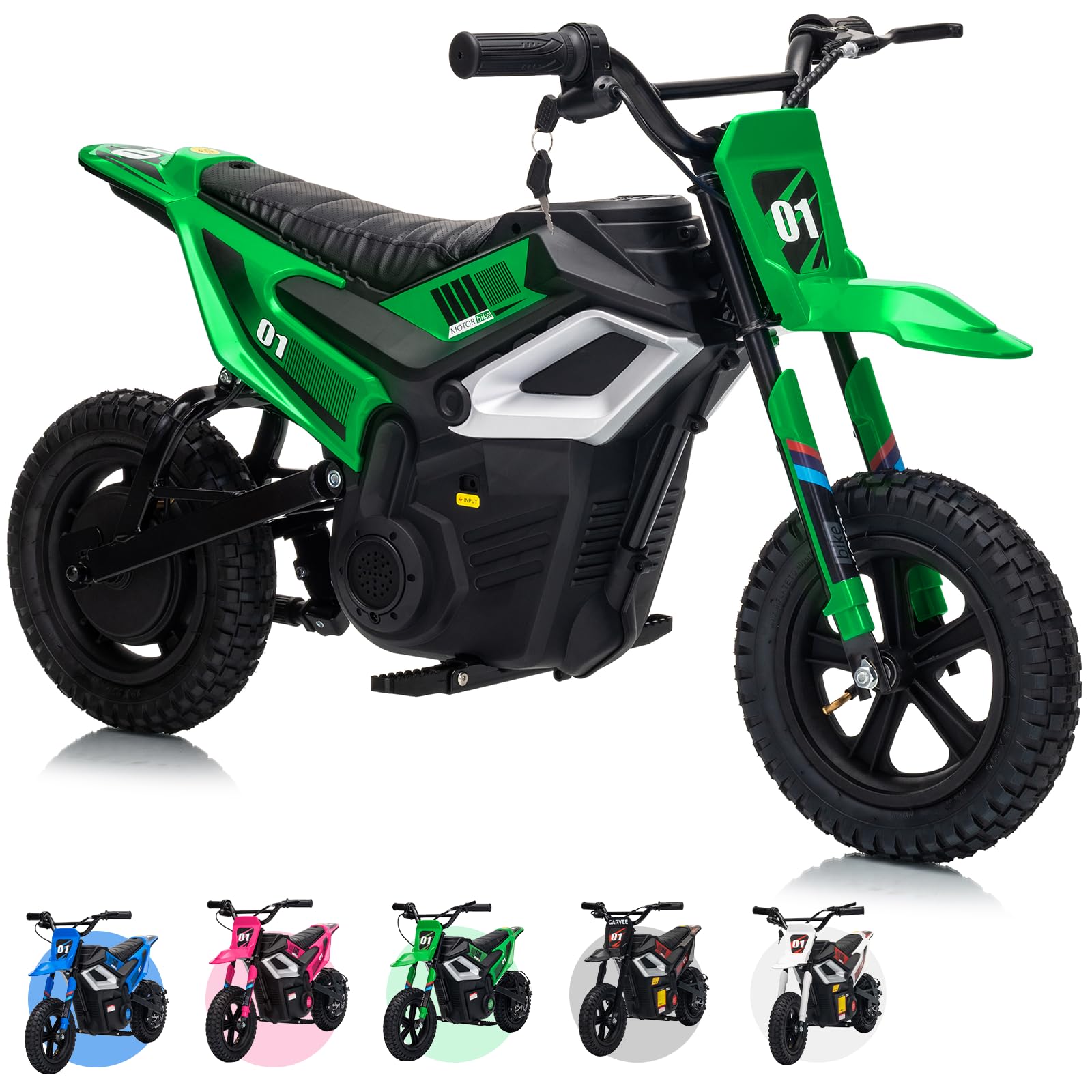 View 1 of ***PARTIAL SET - PRICE ADJUSTED***
24V Electric Dirt Bike for Kids, 350w Electric Motorcycle for Kids - Up to 13.67Mile/h Long-Range, Ride on Motorcycle with Rear Wheel Suspension, 12 Miles Range, Twist Grip Throttle, Rubber Tire