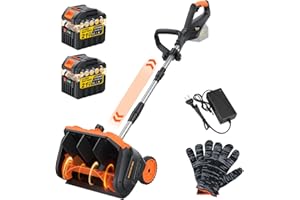 GISAM Cordless Snow Shovel, 3500W Battery Snow Blower with Dual 6.0Ah Anti-Freeze Batteries & Base Plate, 25.6Ft Throw, 13Inx7In Brushless Snow Shovel with Wheels for Driveway Sidewalk Snow Removal