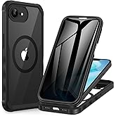 CENHUFO Magnetic Privacy for iPhone 16E Case [Compatible with Magsafe] Full Body Phone Case Built-in 9H Tempered Glass Privacy Screen Protector and Camera Protector, Shockproof Bumper Cover -Black