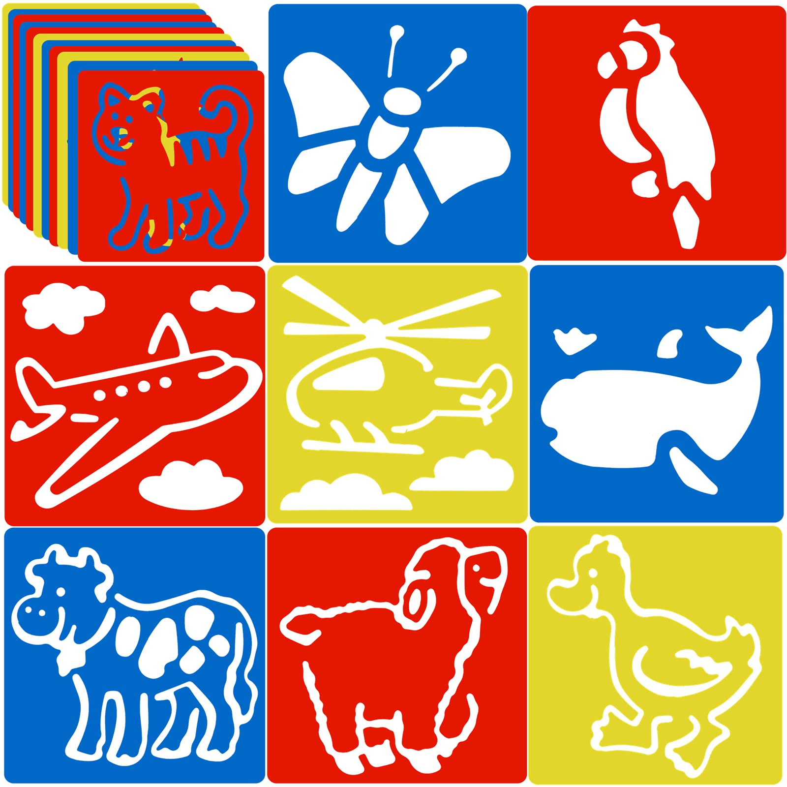 Peohud 36 Pieces Stencils for Kids, 6 x 5.6 Inch Drawing Chalk Stencils, Colorful Painting Animal Stencil Templates in Different Shape for Children to Learn Painting, Traffic Stencil