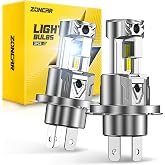 ZonCar H4 Light Bulbs, 8X Ultra Brightness h4 Lights, 6500K Cool White Bulbs, Real 1:1 Mini Size Plug and Play, IP68 Waterproof, Pack of 2