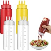 Grevosea 4 Pcs Condiment Squeeze Bottles for Sauces, 300ml/10oz 3-Hole Ketchup Bottles Squeeze Plastic Condiment Bottle for Sauce Ketchup Mustard Syrup BBQ Squirt Bottle for Kitchen Arts and Crafts