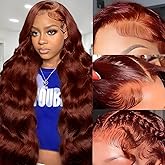 KEKEYY 28 Inch Reddish Brown Lace Front Wigs Human Hair Pre Plucked 200% Density Body Wave Lace Frontal Wig Human Hair 13x4 HD Lace Brown Wig
