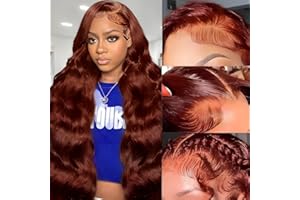 KEKEYY 28 Inch Reddish Brown Lace Front Wigs Human Hair Pre Plucked 200 Density Body Wave Lace Frontal Wig Human Hair 13x4 HD Lace Brown wig with baby hair