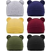 DRESHOW BQUBO 6 Pcs Newborn Baby Beanie with Bear Ears Cotton Hospital Hat Preemie Infant Caps for Baby Boy Girls 0-6 Months