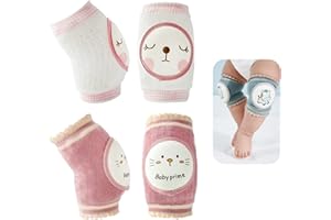 Reidio 2 Pairs Baby Knee Pads for Crawling Breathable Elastic Cotton Crawling Knee Pads Cute Unisex Baby Knee Protector with Sponge Pad for Baby Toddler (Rabbit & Cat)