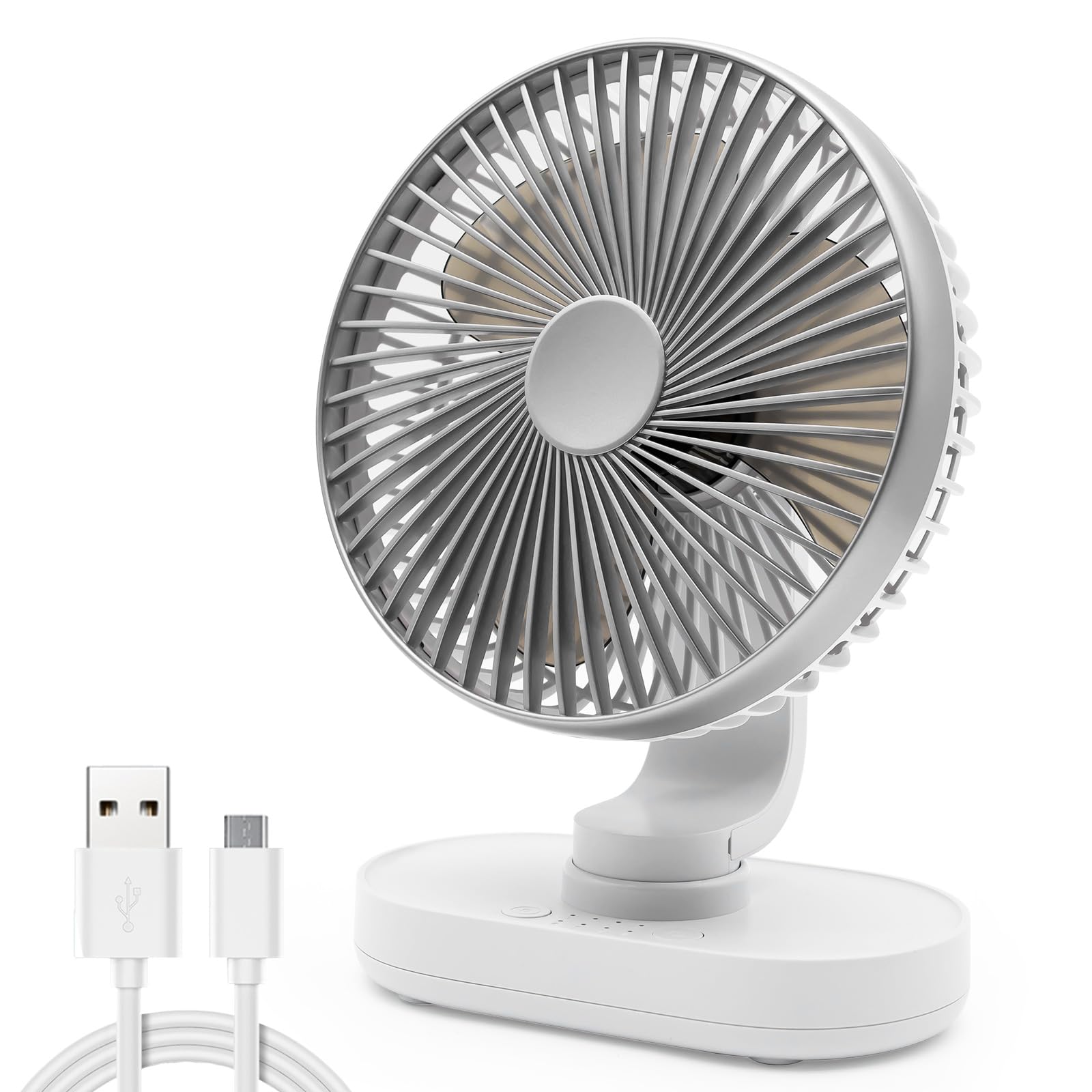 Silent Desk Fan, USB Small Fan Table Cooling Fans, Quiet Operation, 4 Speeds, 3 Fan Blades, Strong Airflow, Rotatable Head, 6,5 Inch Portable Fan for Home Bedroom Office Outdoor Travel(Silver)