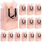 Addblu 12 Pack Reusable Gift Bags with Handles & 24 Tissue Papers, 10x4x8 Inch Iridescent Gift Bags with Cardboard Bases for Shopping, Parties, Birthdays, Weddings, Holiday (Rose Gold Gift Bag)