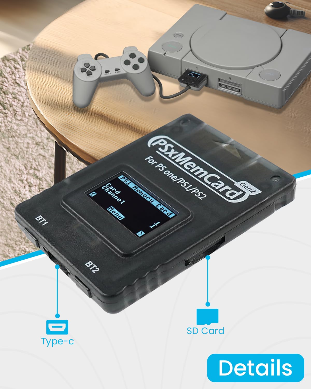 Guilekeys PSxMemCard Game Memory Card Compatible with PS2/PS1/PS One Console, 8GB MicroSD Card Include, Supports Firmware Upgrade, Unlimited Storage and Sd2psXtd, High Speed