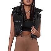 UANEO Cropped Puffer Vest Women Zip Up Stand Collar Sleeveless Padded Crop Puffy Vests