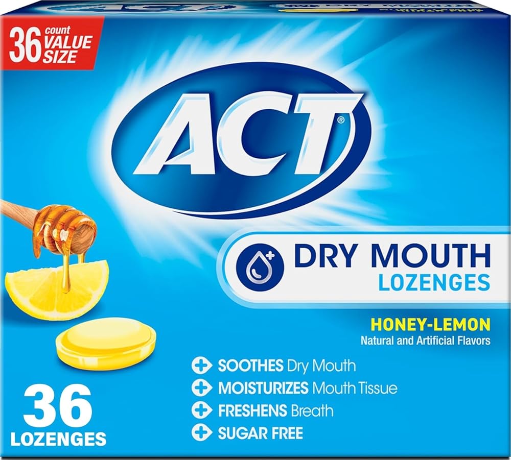 ACT Dry Mouth Moisturizing Lozenges, Honey-Lemon Flavor, 36-Ct. | With Xylitol, dry mouth relief, immediate comfort, alcohol