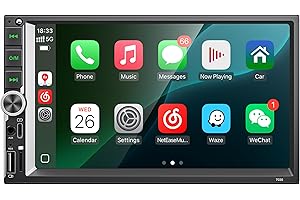 EFFLEMOUR [Ready for IOS26] 7" Wireless Apple CarPlay & Android Auto Double Din Car Stereo - 240W High-Power Sound, Touchscreen Bluetooth Receiver with USB-C/AUX/TF Ports, RDS/FM/AM Radio, MirrorLink HD Display