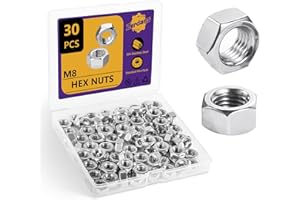 M8-1.25mm Hex Nuts, 30Pcs Metal Nuts, Steel Nut, (18-8) 304 Stainless Steel Nuts Set, Machine Screw Hex Nuts, Assorted Hardwa