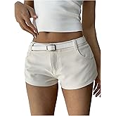 WDIRARA Women's Low Rise Mini Shorts Y2k Straight Leg Shorts with Belt