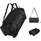 Foldable Rolling Duffle Bag with Wheels - 30" Extra Large Waterproof Travel Backpack with Shoe Compartment, Heavy Duty TSA-Approved Luggage for Men’s Camping, Sports, and Airplane Trips