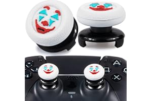 Playrealm FPS Thumbstick Extender & Texture Rubber Silicone Grip Cover 2 Sets for PS5 & PS4 Controller (Joker White)