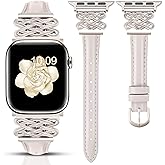 Newlibery Leather Band for Women Slim Dressy Bands Compatible with Apple Watch 38mm 40mm 41mm 42mm 44mm 45mm 49mm, Designer Interlock Buckle Strap for iWatch Series 10/9/8/7/6/5/4/3/2/1/SE/Ultra