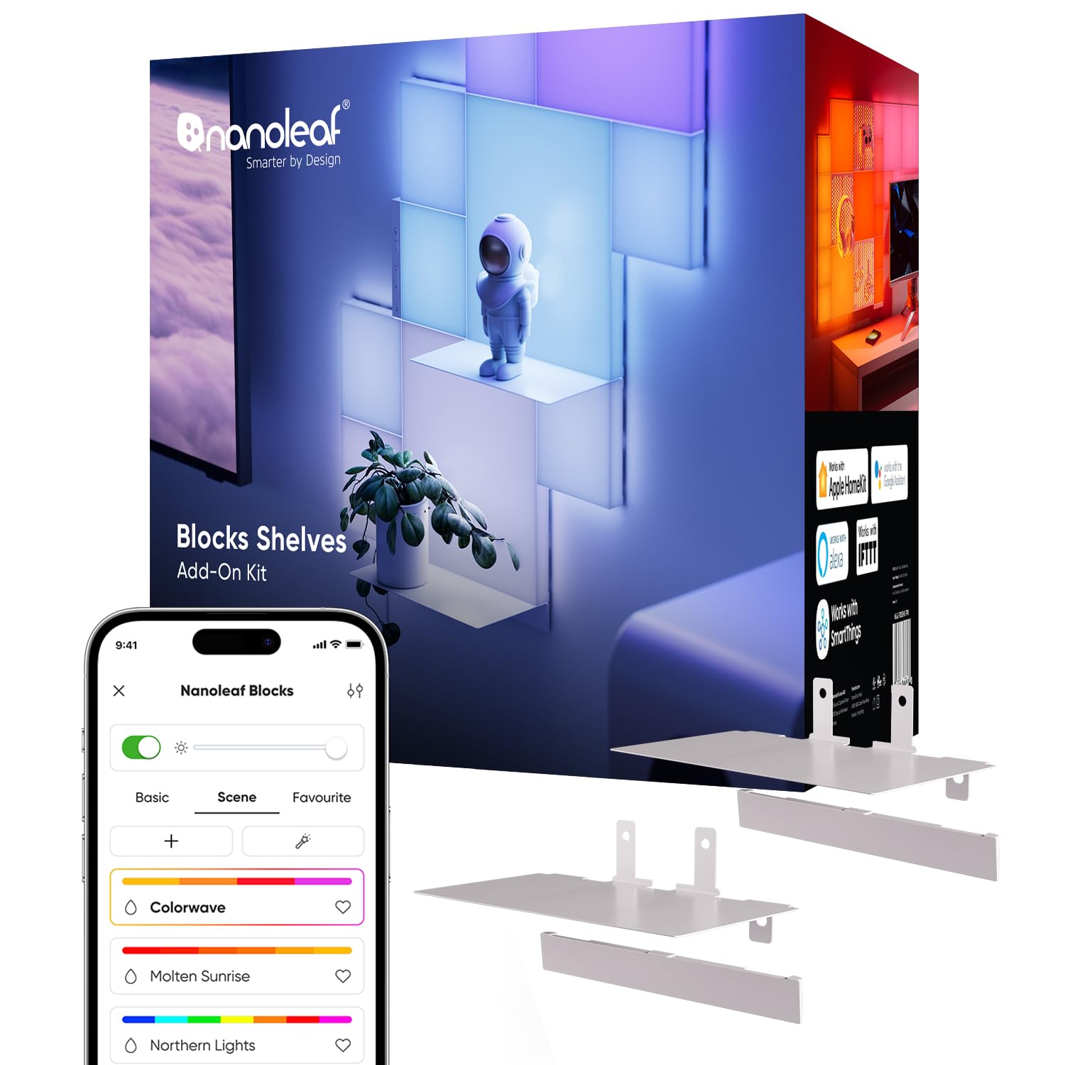 Nanoleaf Blocks Expansion Kit | 2 Shelves, Ultra-Thin Stainless Steel Design, Perfect for Showcasing Collectibles & Favorites, Easy Screw-Mounted Installation (Screws Included)