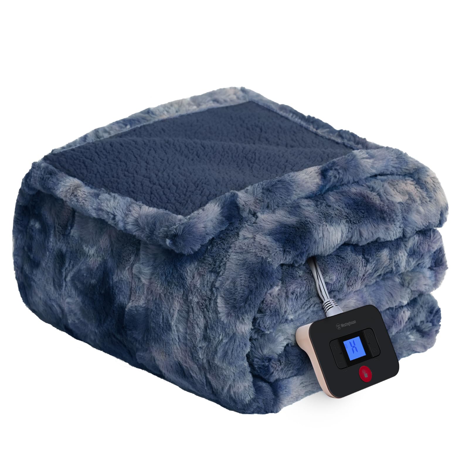 Photo 1 of Westinghouse Electric Blanket Full, Faux Fur Heated Blanket with 10 Heating Levels & 1-12 Hours Auto Off, Soft Cozy Sherpa Heated Blanket Washable Blanket (80" x 84" Full Size, Indigo)
