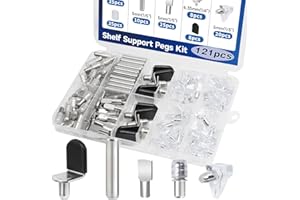 Tmyjfjingxi 121PCS Cabinet Shelf Support Pegs Kit 5Styles Pins for Wood Shelving Nickel Plated Shelf Holders Peg for Shelves (5mm 6.35mm) YY029-Kit