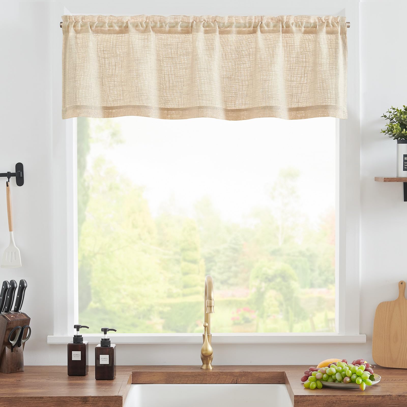 TOPICK Taupe Net Curtains 16 Inch Drop Small Cafe Curtains Short Sheer Voile Curtain Valance for Kitchen Sink Bedroom Bathroom Cupboard Rod Pocket 1 Panel