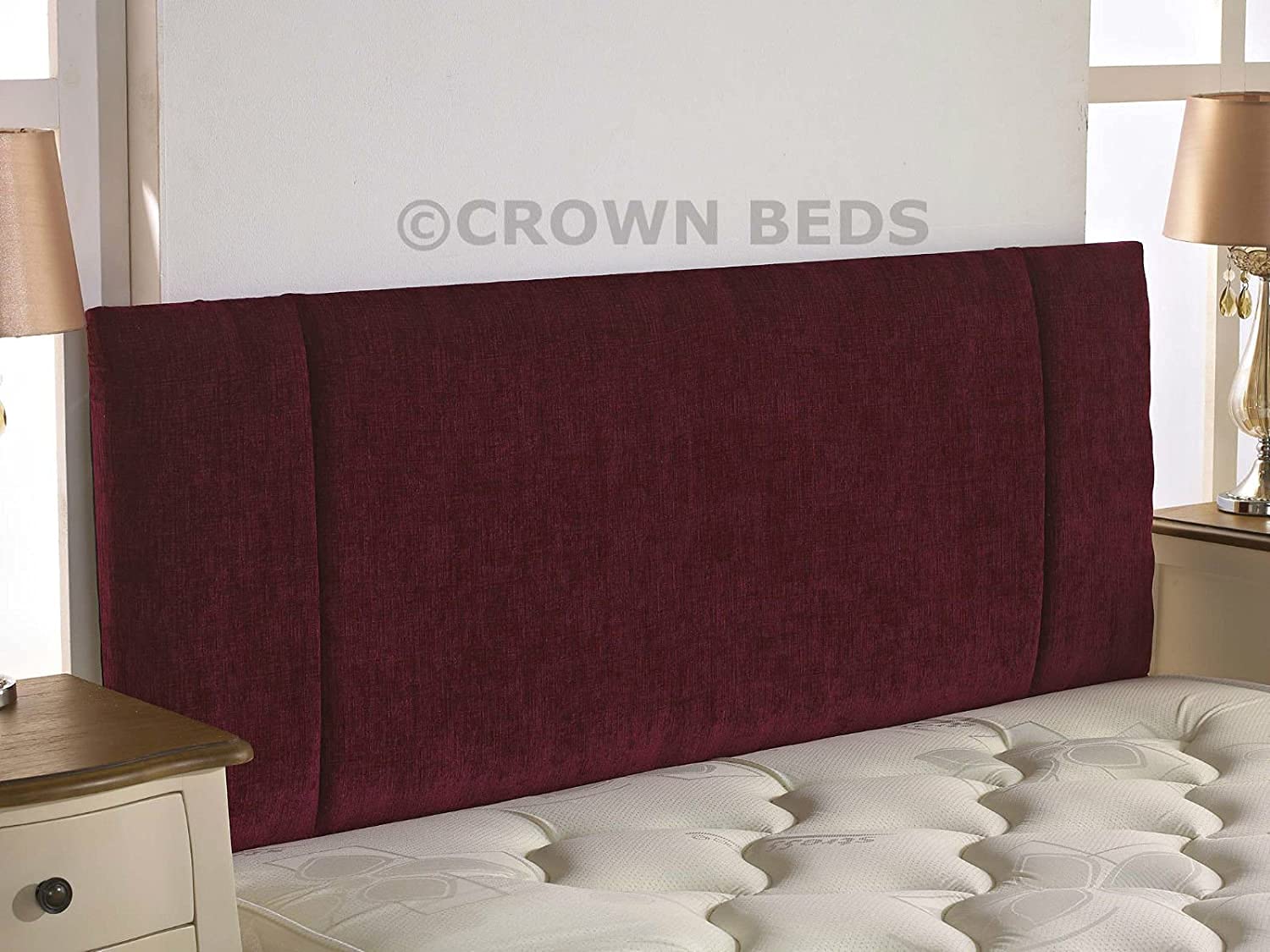 CROWNBEDSUK QUALITY PORTOBELLO CHENILLE HEADBOARD 2ft6,3ft,4ft,4ft6,5ft,6ft (4FT SMALL DOUBLE, Maroon)