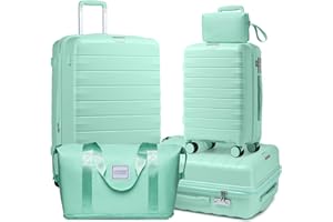 LARVENDER Luggage Sets 5 Piece with Duffel Bag Expandable(Only 28 inch) Hardside PP carry on luggage with 360° Spinner Wheels TSA Lock for Men Women, Blue