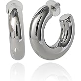 BCBGeneration Silver-Tone J Hoop Earrings for Women - Chunky, Wide Hoops