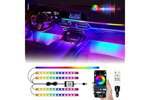 YM E-Brightt 5 in 1 Car Interior Led Light Kit，Dreamcolor Acrylic Neon Interior Car LED Strip Lights，Dash Footwell Multicolor with Music Sync Mode and DIY Mode
