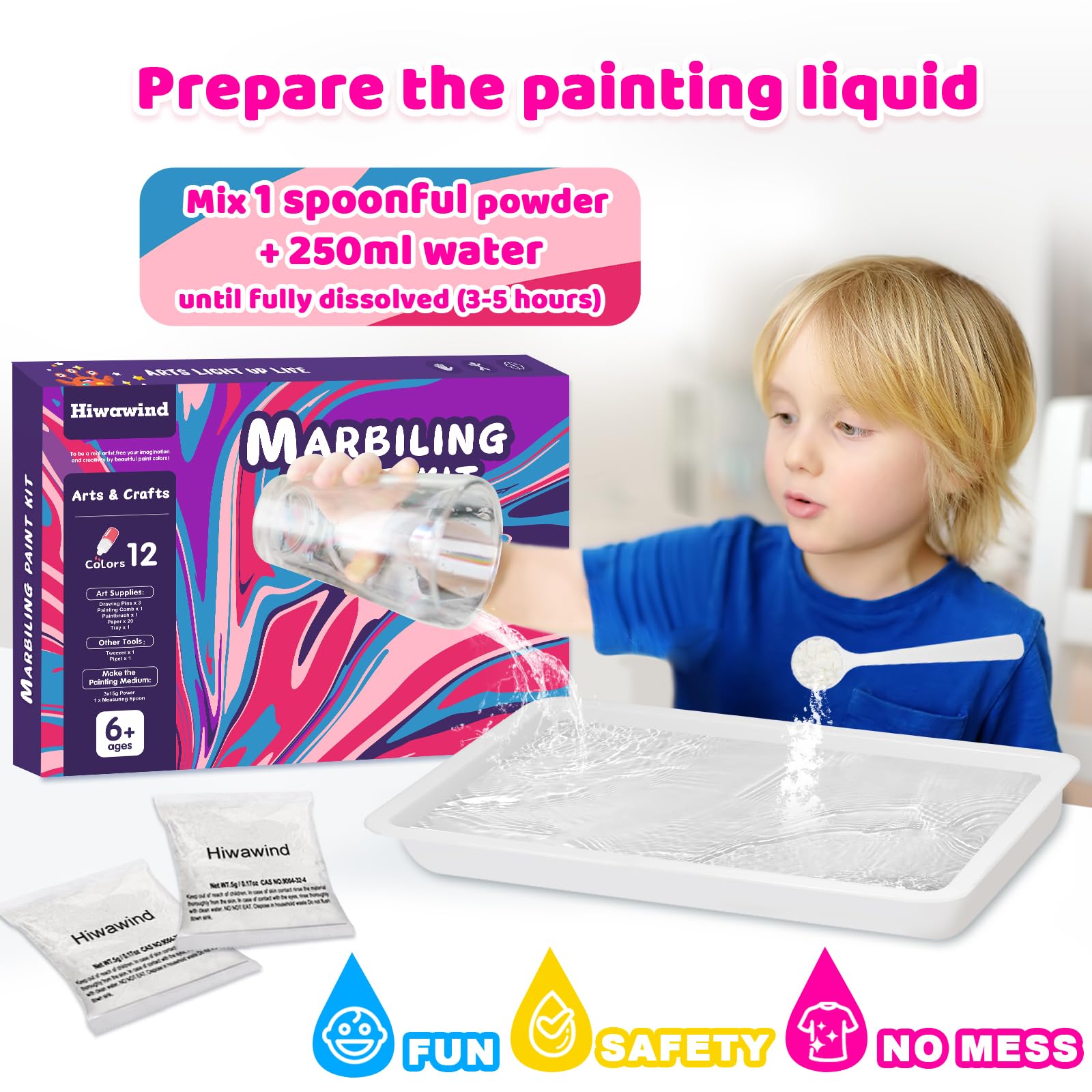 Hiwawind Water Marbling Paint Art Kit for Kids - Art Supplies for Girls & Boys 8-12, Ideal Gifts for 6-12 Year Olds (12 Colors)