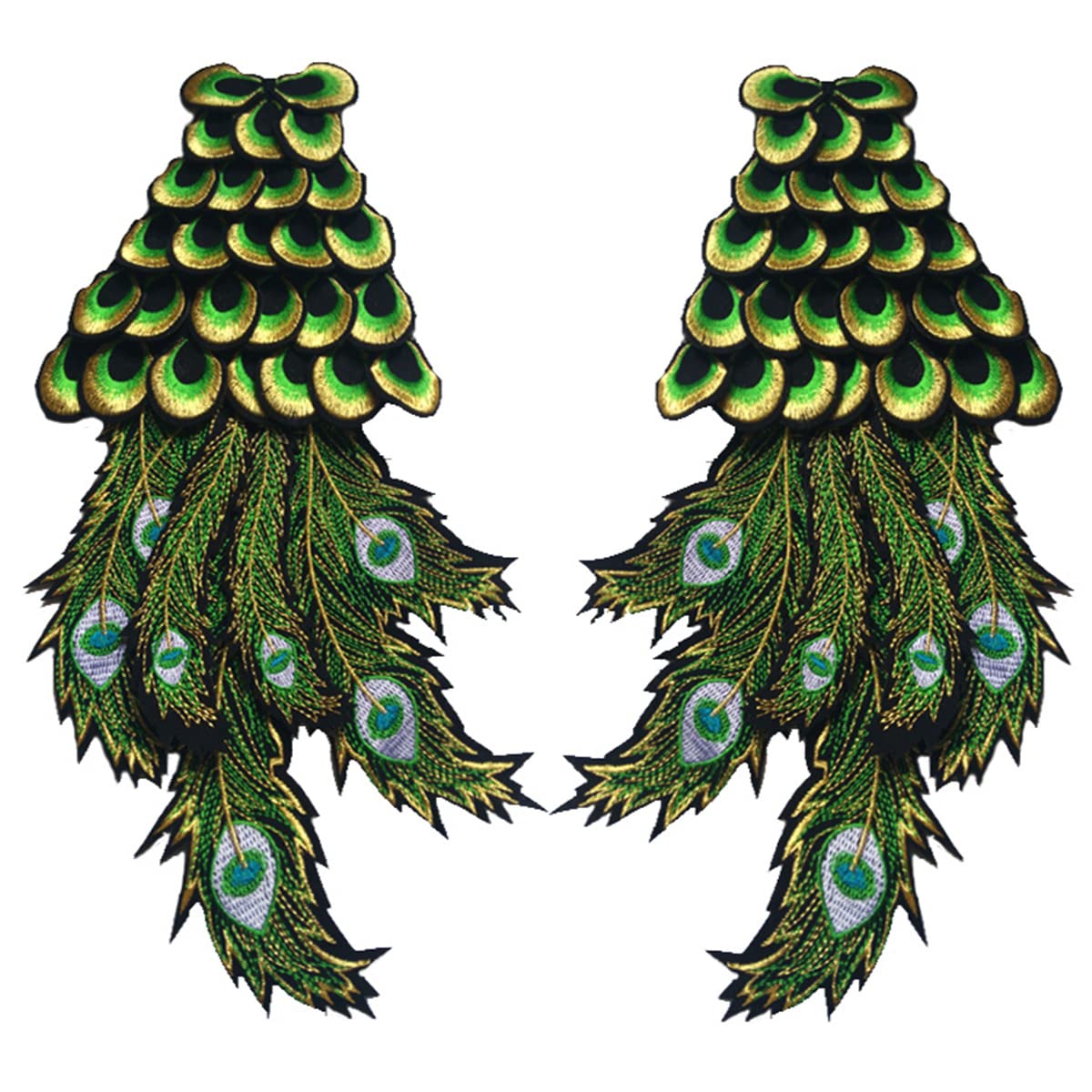 1 Pair Jumbo Shining Peacock Tail Wings with Layers Sew on Applique Embroidered Patches Applique for Jacket Outfit Pant Hat Embellishment