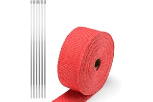 JDMBESTBOY Red Exhaust Pipe Insulation Thermal Heat Wrap 2" x 50' Car Motorcycle Header Protection Fiberglass Heat Shield 6X Stainless Ties