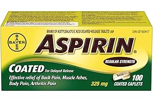 Aspirin Coated Regular Strength, 325mg ASA, Effective relief of Back Pain, Muscle Aches, Body Pain and Arthritis Pain. Coated