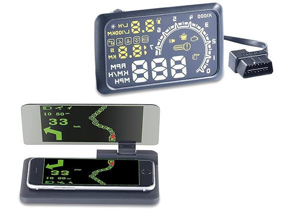Lescars Auto HUD: Head-up-Display HUD-55C für OBD2-Anschluss mit Armaturenbrett-Ablage (OBD HUD)