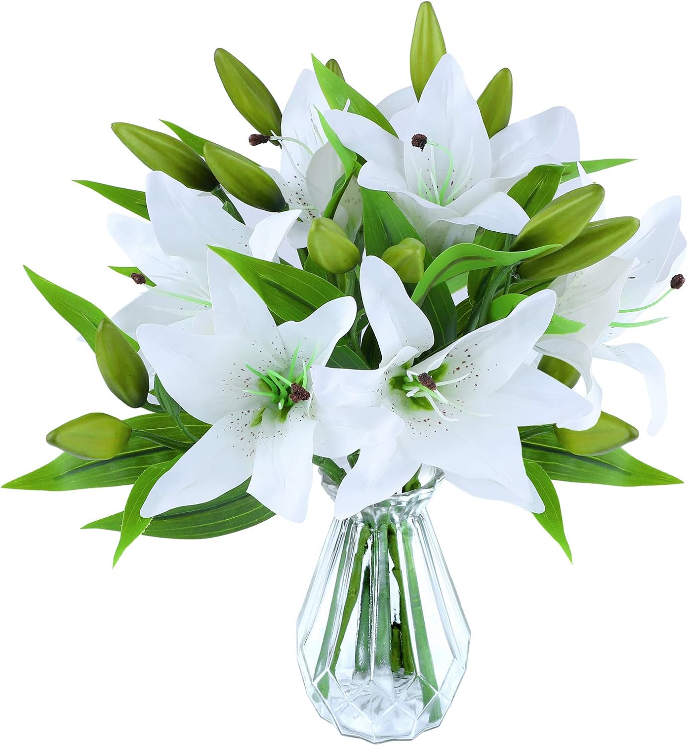 ELCOHO 6 Pieces Artificial Lily Flowers Latex Real Touch Fake Lily Bouquet Artificial Flowers for Home Wedding Parties Vases Floral Decor